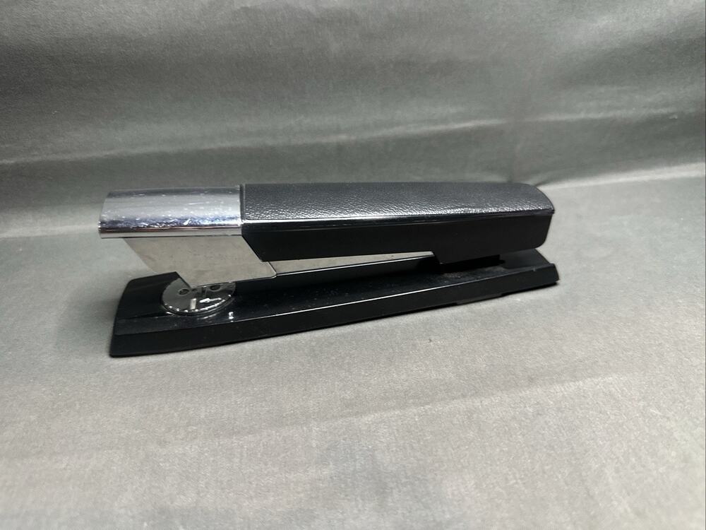 Vtg Swingline 333 Stapler Chrome Black Faux Leather Executive Look USA READ
